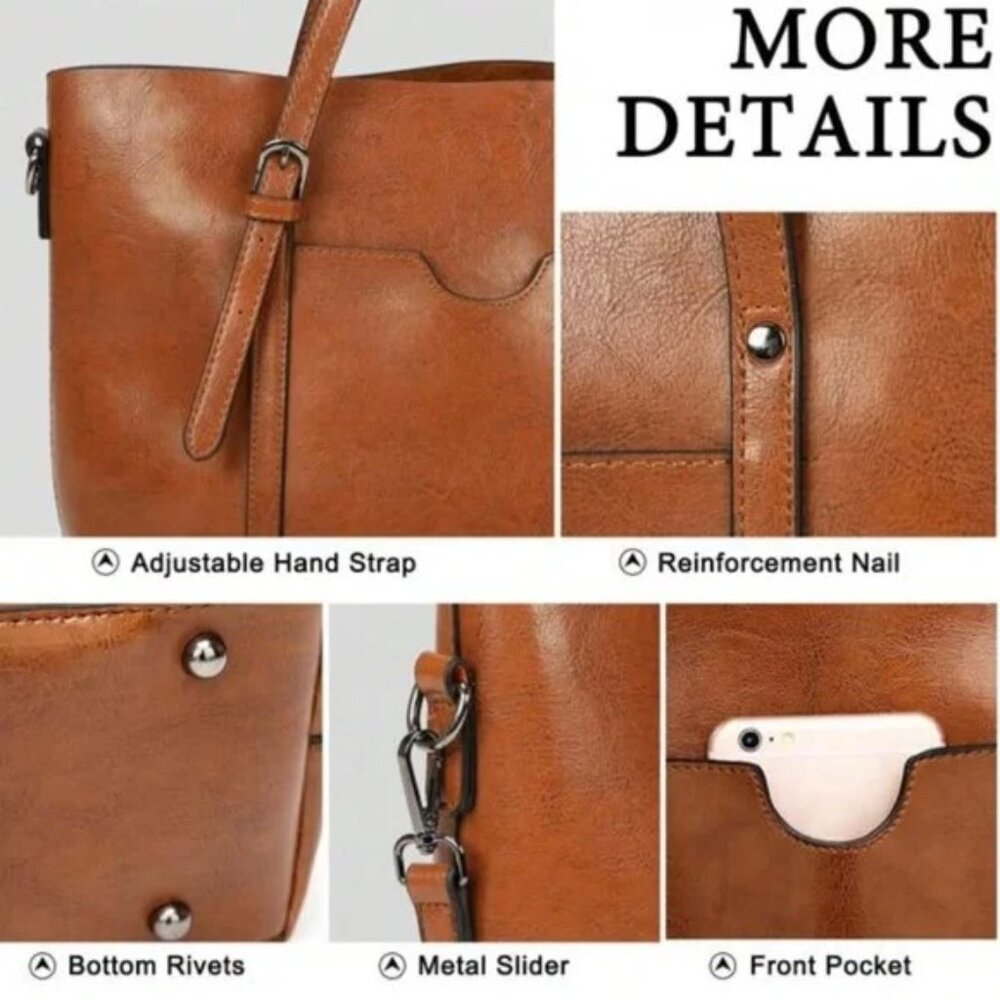 Classic Vegan Leather Tote Shoulder Bag - Picture 5 of 8